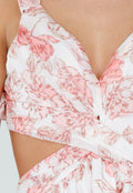 Witte Maxi Jurk met Roze Bloemenprint en Ruches