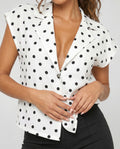 Witte Polkadot Blazer Top met Schoudervulling