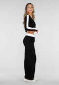 Zwarte Contrast Two Piece Set met Wide Leg Broek
