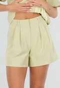 Pistache Groene Plooi Short met Elastische Taille