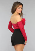 Bordeaux Rode Crop Top met Fluff