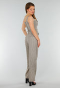 Tweedelige Geruite Stretch Set met Hoge Taille Broek en Korsettop met Baleinen