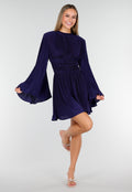 Navy Blauwe Jurk met Plissé en Ruche Taille