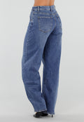 Blauwe Barrel Jeans met Hoge Taille en Lichte Stretch
