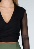 Zwarte Mesh Overslag Top met Strikdetail