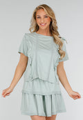 Mintgroene Two Piece Set met Ruches en Embroidery details