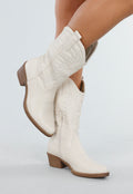 Beige Cowboylaarzen met Sierstiksels en Rits