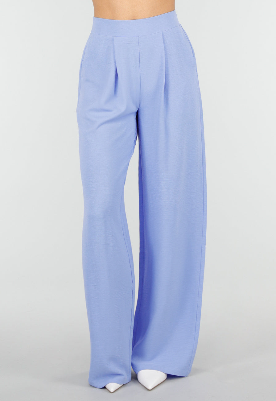 Lavendel Wide Leg Broek met Elastische Taille en Plooien