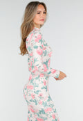 Roze Groene Bloemenjurk met Lange Mouwen