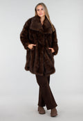 Bruine Faux Fur Jas met Brede Reverskraag