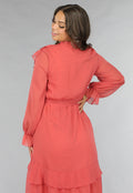 Zalmroze Ruffle Chiffon Maxi Jurk