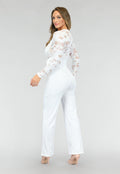 Nette Witte Jumpsuit met Kant en Tailleriem