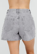 Grijze Denim Shorts met Studs en Rechte Pijpen
