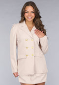 Beige Matching Blazer Set met Skort en Marine Knopen