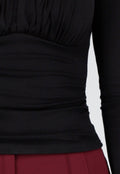 Zwarte Push-Up Longsleeve Top met Gerimpelde Bustier