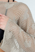Khaki Gehaakte Bolero met Hartjesmotief en Lange Mouwen