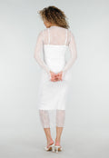 Witte Kanten Midi Jurk met Lange Mouwen en Stretch