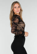 Zwarte Kant Bodysuit met Stretch en Beige Onderlaag