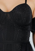 Zwarte Stretch Playsuit met Zwarte Strass Steentjes en Tule Rok