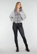 Grijs Gebreid Vest met Faux Fur Kraag en Strikdetails