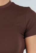 Bruine Sporttop met Ronde Hals, Korte Mouwen en Stretch
