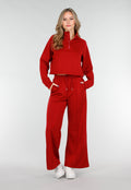 Bordeauxrode Cropped Lounge Trui met Halve Rits en Hoge Kraag