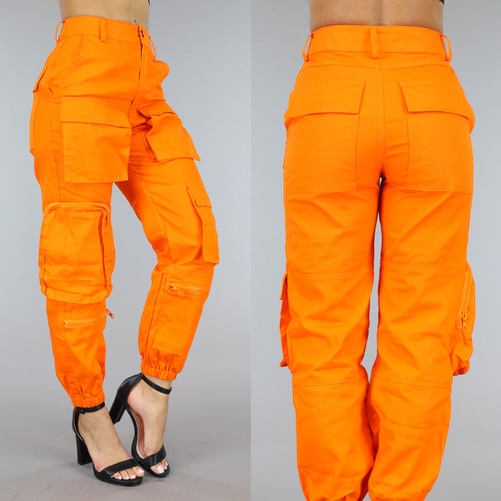 Fel Oranje Cargo Broek met Zakken
