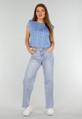 Blauwe Mouwloze Stretch Top met Schoudervullingen
