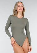 Olijfgroene Body met Lange Mouwen en Stretch