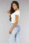 Witte Stretch Crop Top met Ronde Hals