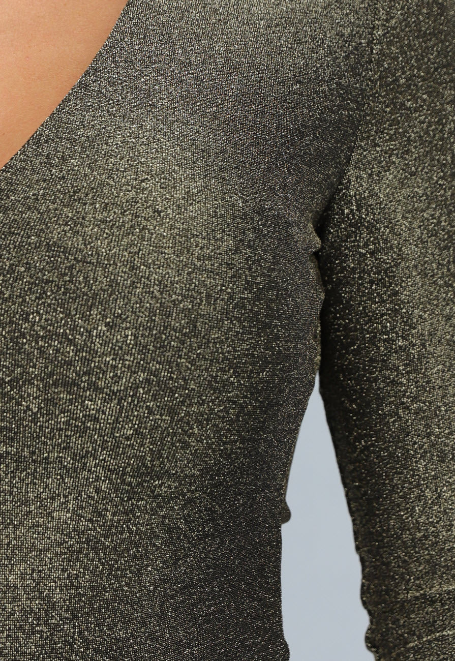 Gouden Shimmer V Hals Bodysuit