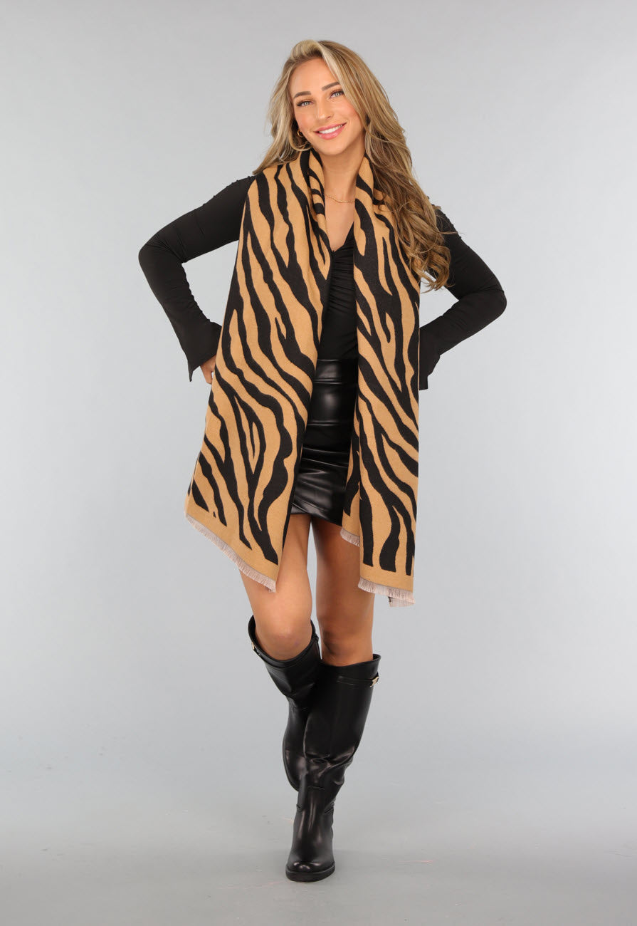 Grote Camel Zebra Print Sjaal