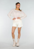Crème Mesh Top met Lange Mouwen en Stretch