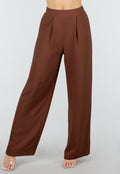 Petite High Waist Bruine Linnen Look Broek met Tailleband