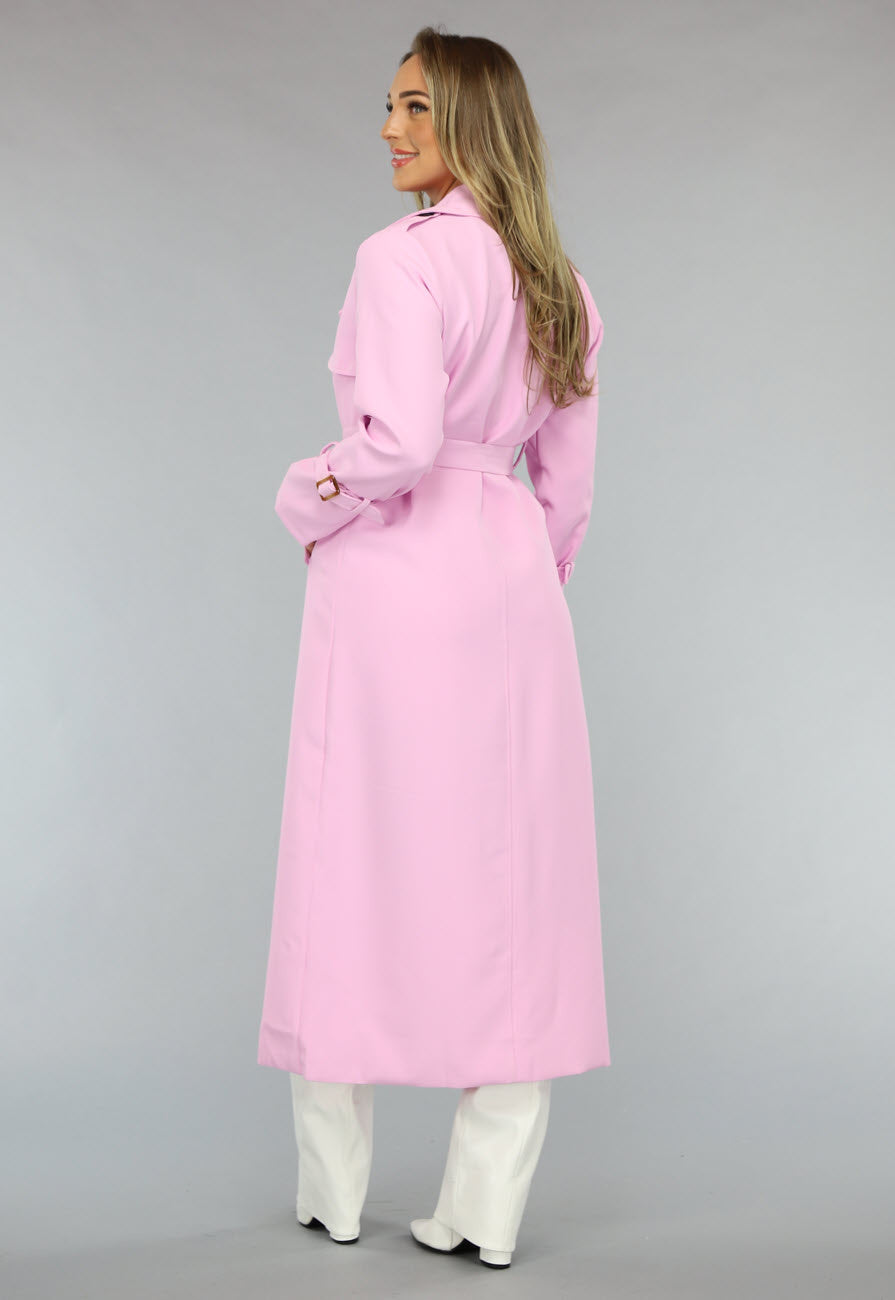 Lange Jas met Ceintuur in Babyroze