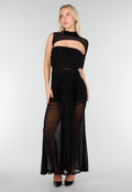 Zwarte Mesh Maxi Jurk met Cut-Out