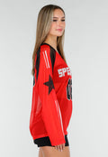 Rode Mesh Jersey Top met Lange Mouwen