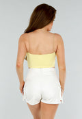 Butter Yellow Stretch Croptop met Spaghettibandjes en Voering