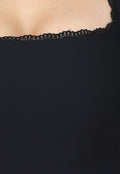 Zwarte Rib Bodysuit met Korte Mouwen