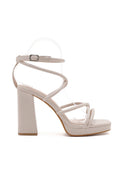 Beige Strappy Sandaletten met Blokhak