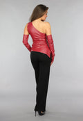 Lederlook One Shoulder Top met Handschoenen