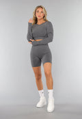Grijze Lange Mouwen Sporttop met Duimgaten