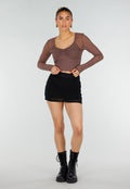 Bruine Stretch Mesh Crop Top met Losse Top en Pads