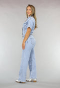Redial Jeans  Blauwe Jeans Jumpsuit met Korte Mouwen en Straight Leg