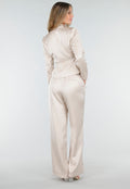 Champagnekleurige Satijnlook Wrap Blazer met Strik