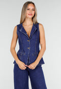 Redial Jeans  Mouwloze Denim Top in Blauw Met Knoopsluiting