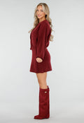Rode Gebreide 2-Piece Set met Vest en Rok