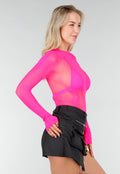 Neon Roze Mesh Fishnet Body met Slangenprint