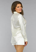 Beige Metallic Blouse met Parel Knopen