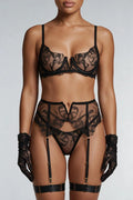 Zwarte Kanten Lingerie Set met Jarretels